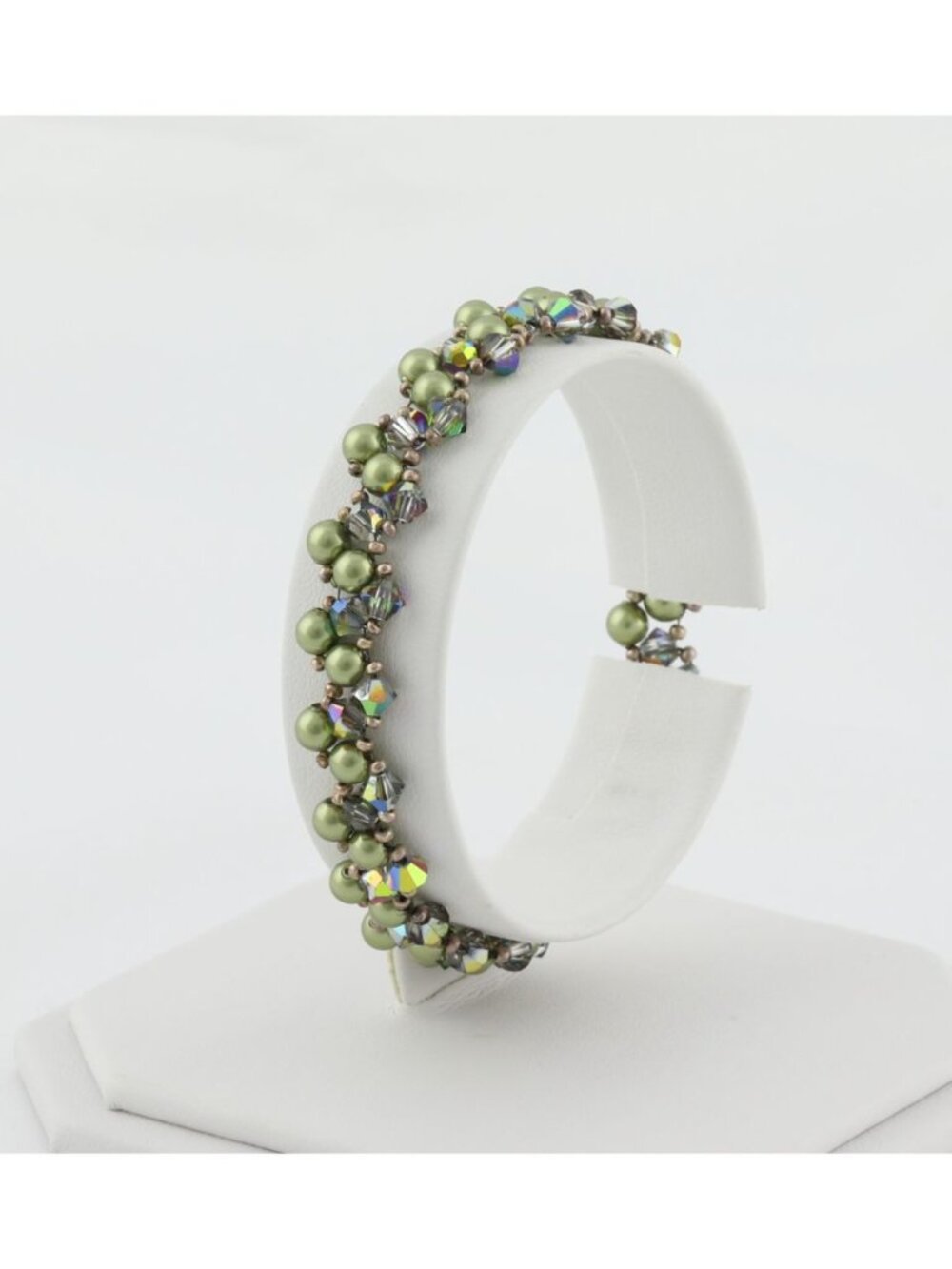 Sterling Silver Bead & Imitation Green Pearl Bracelet 7" inch Woman Teen Child - Picture 6 of 7